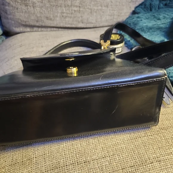 Bally Vtg. Black Leather 2way Bag Top Handle Crossbody Structured Bag - Picture 11 of 15